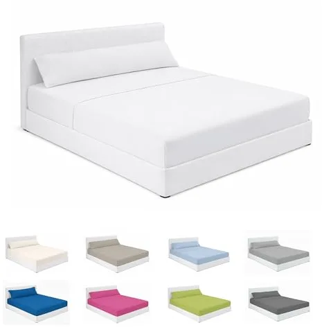 SABANALIA - Juego de Sabanas 80x190 de Hostelería | Blanco | 3 Piezas | Sábana Encimera, Sábana Bajera Ajustable y Funda Almohada | Cama 80x190 | 50% Algodón - 50% Poliéster
