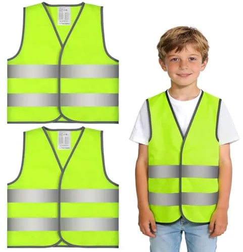 AYBUY Chalecos Reflectantes para Niños, 2 Piezas Chaleco de Alta Visibilidad para Niños, chaleco de seguridad verde para Niños Carrera, Viajes Escolares, Ciclismo, Amarillo fluorescente, L