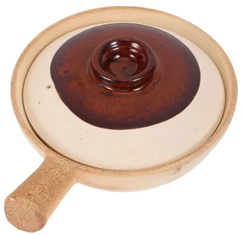 Veemoon Olla de Barro Tradicional para Arroz 19x7 Cm Cerámica Distribución Uniforme del Calor para Cocina Microondas Comida para Llevar Portátil Olla Individual para Estofado y Vaporera