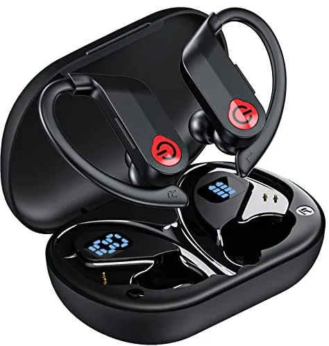 Paekole Auriculares Bluetooth Inalámbricos 5.3, Cascos Deportivos Open Ear con Gancho Flexible, 120H de Batería y Pantalla LED, Cancelación de Ruido ENC, IPX7 Resistentes al Agua para Gimnasio/Correr