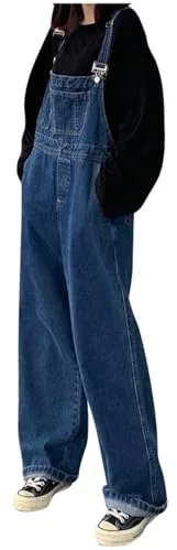 Peto para mujer, pantalones vaqueros largos, informales, holgados, pantalones de peto, pantalones de peto rectos de pierna ancha, pantalones de trabajo, cómodos tirantes ajustables, mono Dungarees