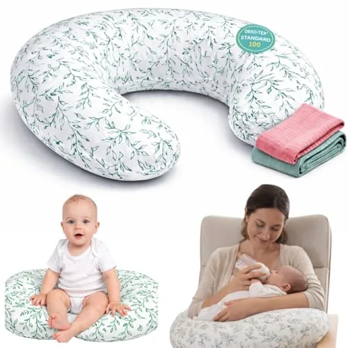 Cojin Lactancia con 2 Muselinas – Cojín lactancia OEKO TEX - Almohada Lactancia funda extraible lavable – almohada de amamentação - Almohada Embarazo, Pregnancy Pillow, cojin de lactancia bebe