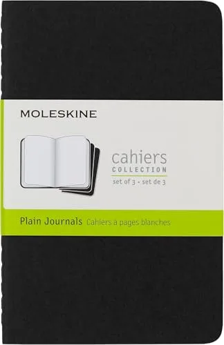 Moleskine Set de 3 Cuadernos Plain Cahier, con Páginas Blancas, de Bolsillo, Cubierta Negra