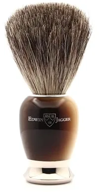 Edwin Jagger 81SB582AMZ Brocha de afeitar exfoliante clásica de tejón puro con soporte para crema de afeitar o jabón de afeitar para hombres y mujeres (cuerno)