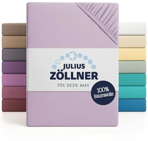 Julius Zöllner Sábana bajera ajustable para cuna y cuna, 100% algodón, certificado Öko-Tex Standard 100, tamaño: 60 x 120 cm/70 x 140 cm, 1 unidad, lila