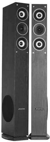 Fenton SHFT52B - Pareja de Altavoces HiFi de Suelo Tipo Torre, 3 vías, 500W máx., Rango 20Hz-20kHz, SPL 88 dB, Acabado en Madera Negra, Ideal para Cine en casa y Sonido estéreo de Alta fidelidad