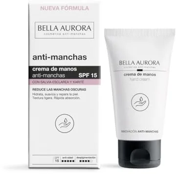 BELLA AURORA - Crema de Manos Anti-Manchas 75 ml, Anti-edad y Despigmentante, Tratamiento Reparador Hidratante y Antioxidante, con Vitamina C y E, Protege y Regenera, Protección SPF15