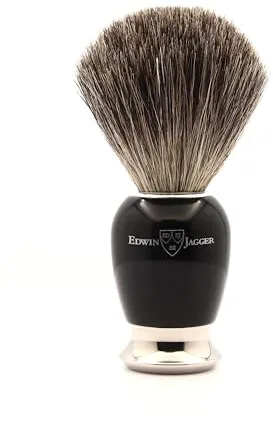 Edwin Jagger 81SB586AMZ Brocha de afeitar exfoliante clásica de imitación de ébano tejón puro con soporte para crema de afeitar o jabón de afeitar para hombres y mujeres (negra)