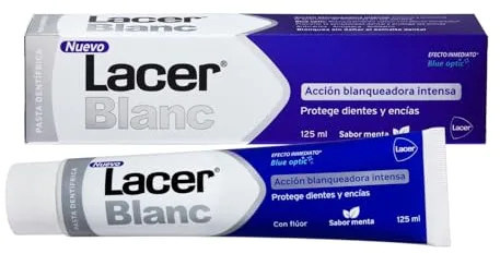 LACERBLANC - Pasta de Dientes Blanqueadora 125ml Sabor Menta, Acción Blanqueadora, Elimina Manchas Dentales, Previene la Placa, el Sarro y la Sensibilidad Dental, Protección de Encías
