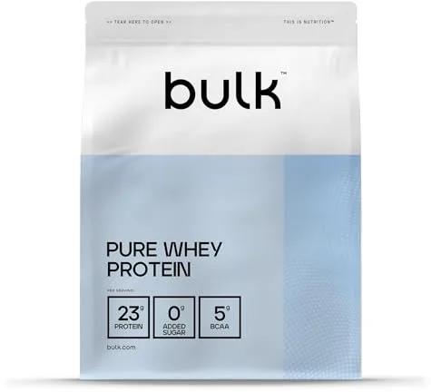 Bulk Pure Whey Proteína en Polvo, Unflavoured, 23g Proteína y 5g BCAA por ración, Batido de Whey Concentrado, Bajo en azúcar, Favorece el crecimiento y la recuperación muscular, 500g