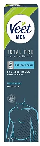 Veet Men Crema Depilatoria Masculina para Pecho Espalda Brazos y Piernas, Pieles Sensibles, 200ml