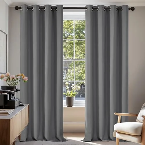 Deconovo Cortinas Térmicas Aislantes Frío y Calor Opacas Blackout – Cortinas Modernas para Salon y Dormitorio, 2 Piezas con Ojales 140x245 cm, Gris Claro, Elegantes Curtains Aislantes para Hogar