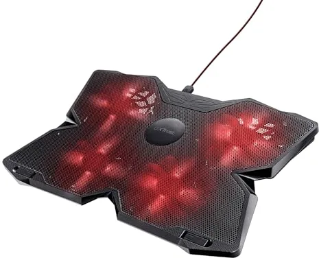 GXTrust 278 Yozu Base de Refrigeración para Portátiles Gaming 17,3", Iluminación Roja, 4 Ventiladores, Soporte para Portátil, Altura Ajustable, Alimentación USB - Negro