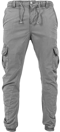 URBAN CLASSICS Pantalón jogging Cargo con bolsillos de parche 2 laterales y 2 traseros, ajuste slim fit, color liso, cintura cordón, puños elásticos, color gris, talla M