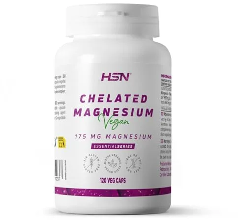 HSN Bisglicinato de Magnesio (350mg Mineral Elemental) | 120 Cápsulas Veganas | 100% Magnesio Glicinato de Alta Biodisponibilidad y Absorción | No-GMO, Vegano, Sin Gluten