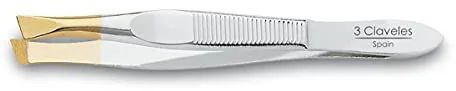 3 Claveles 2244 Pinza Depilar, Sesgada Ancha, Punta Oro, 8 cm