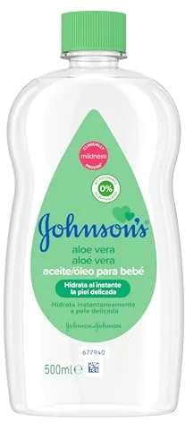 Johnson's Baby Aceite corporal hidratante con aloe vera (500 ml), aceite de bebé desarrollado para piel delicada, enriquecido con aloe vera, ayuda a calmar y aliviar la sequedad