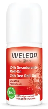 Weleda -Desodorante Roll-On de Granada, Neutraliza y Previene los Olores Corporales Desagradables, 24 Horas de Protección, 100% Natural, Sin Sales de Aluminio, Aroma Sensual y Femenino, Vegano - 50 ml