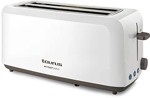 Taurus - Tostadora My Toast Duplo 1450W, Doble Ranura Larga y Ancha, 6 Niveles, LED, Descongelar/Recalentar/Cancelar, Temporizador Programable, Tostador Silencioso, Bandeja Recogemigas Extraíble