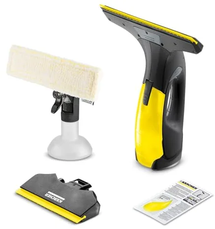 Kärcher Limpiadora de Cristales WV 2 Black Edition, Autonomía de Batería: 35 min, Indicador LED Estado Batería, 2 Boquillas de Aspiración, Pulverizador y Paño Microfibra, 20 ml Detergente