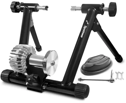 Sportneer Fluid Indoor Bike Trainer Stand - Indoor Riding Cycling Exercise Stationary Bicycle Stands Trainers with Noise Reduction Wheel for Road Bike Black 21.3 x 7.9 x 25.2