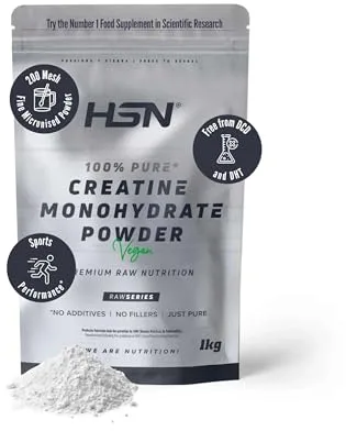 HSN Creatina Monohidrato Micronizada 1kg | 100% Pura, Sin Sabor | Vegana, Sin Gluten y Sin Aditivos | Alta Solubilidad y Máxima Pureza | No Incluye Dosificador