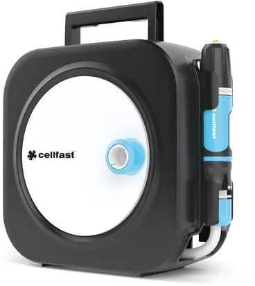 CELLFAST Set De Tambor Inspección Con Enrollador De Manguera Soporte De Pared Conexión Boquilla De Limpieza Acoplamiento Rápido Conexión ENERGO XS