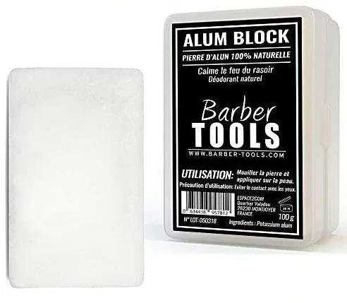 ✮ Barber Tools ✮ Piedra de alumbre 100% natural - 100 gr - Con su caja de almacenamiento After shave y desodorante natural.