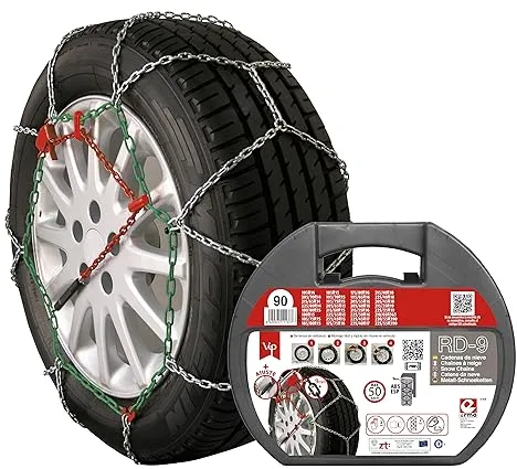 RD9 - Cadenas de nieve metálicas RD9 mm, talla Nº 90, set 2 uds, guantes incluidos