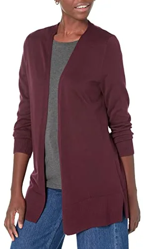 Amazon Essentials Open-front Cardigan, chaqueta punto Mujer, Rojo (Burgundy Bur), Large
