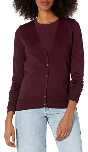 Amazon Essentials Jersey Ligero con Cuello de Pico (Disponible en Tallas Grandes) Mujer, Burdeos, M