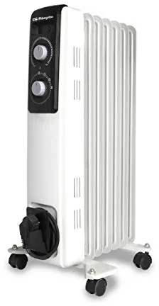 Orbegozo RF 1500, Radiador eléctrico bajo consumo, 1500 W, 3 potencias de calor, 7 elementos, termostato regulable, sistema de protección contra sobrecalentamiento, ruedas pivotantes, color blanco