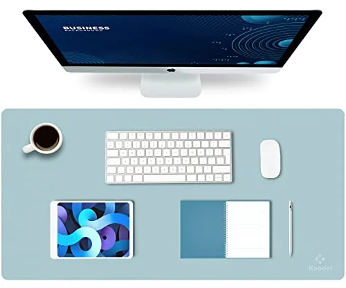 K KNODEL - Alfombrilla para escritorio, teclado y ratón, impermeable, de piel sintética, protector de escritorio para oficina y hogar (azul claro, 80 x 40 cm)