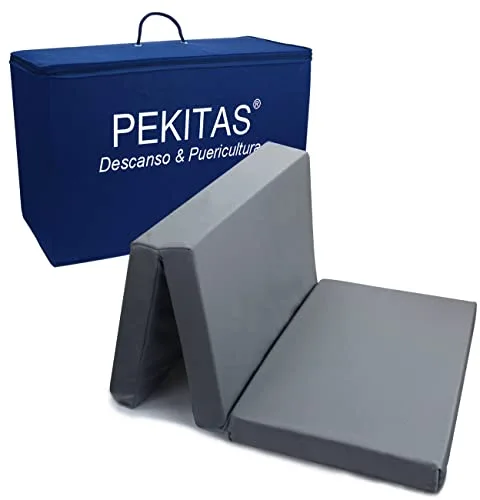 PEKITAS Colchón Cuna De Viaje Plegable 120x60 cm Grosor 6 cm - Funda Desmontable Lavable, Transpirable, Color Gris, Material Núcleo Espuma,Firme Bebé Fabricado En España