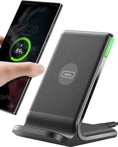 INIU Cargador Inalámbrico Rápido Stand, 15W Wireless Charger Estación Phone Fast Charge Holder para iPhone 17 16 15 14 13 12 11 Pro MAX Samsung Galaxy S23 S22 Google Pixel 8 7 6 etc