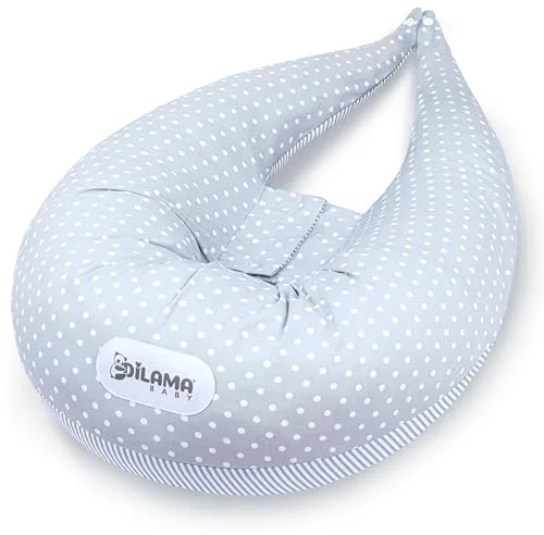 Dilamababy Almohada Embarazada Dormir en Copos de Memory Foam y Fiber Balls - Cojin Lactancia Bebe Funda Algodón - Multifuncional, Puede Ser Tanto un Cojin Embarazada como una Almohada Lactancia