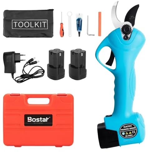 Bostar Tijera de Podar Electricas Cortador Eléctrico de Ramas Inalámbrica Profesional 16.8V Fuerte Hoja de Acero Dentro de 25MM para árboles Jardín (Azul)