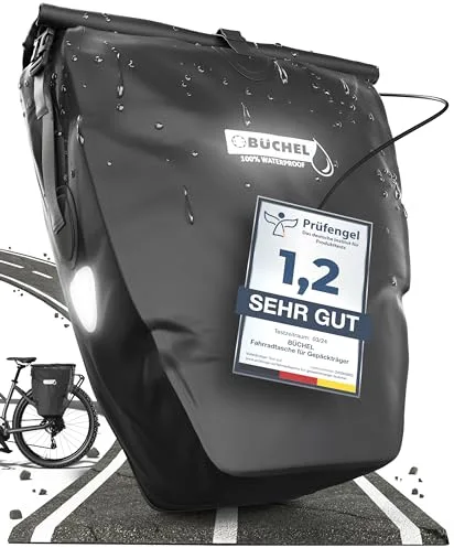 Büchel Bolsa de Bicicleta para portaequipajes, 100% Impermeable, Color Negro, Unisex-Adulto, 56.5 x 30 x 15 cm (25.4 l)