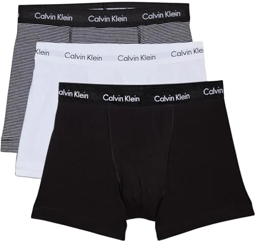 Calvin Klein Calzoncillos bóxer Hombre Pack de 3 Trunks Ropa Interior, Multicolor (White/B&W Stripe/Black), L