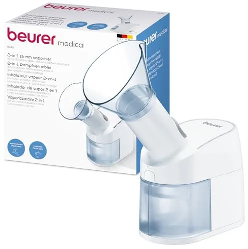 Beurer SI 40 Nebulizador , para la humidificación - boca, nariz y garganta, nebulización de solución salina y aceites esenciales, humidificador de aire para temporada de resfriados, extra silencioso