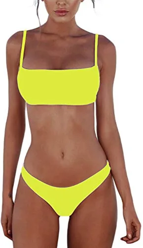 Meioro Conjuntos de Bikinis para Mujer Push Up Bikini Traje de baño de Tanga de Cintura Baja Trajes de baño Adecuado Viajes Playa La Natacion (L, Amarillo)