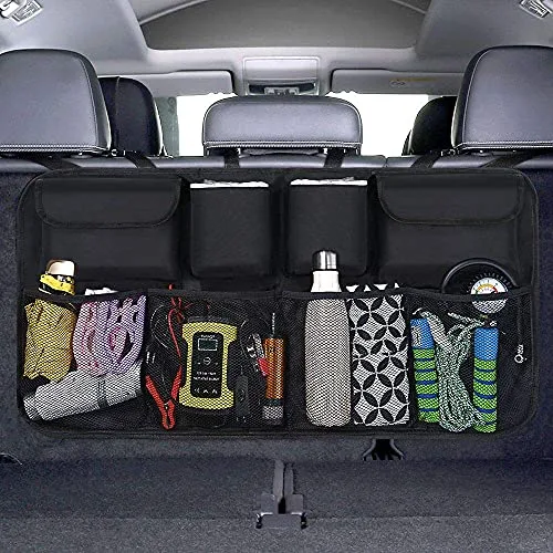 URAQT Organizador de maletero de coche, impermeable, organizador de coche, protectores de respaldo de asiento, almacenamiento de viaje para niños, almacenamiento de red de carga plegable duradera para