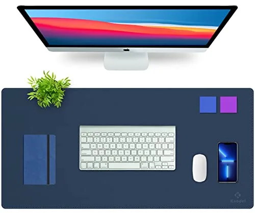 K KNODEL Almohadilla de escritorio, almohadilla de escritorio, cabeza de succión de escritorio de cuero de PVC para computadoras portátiles, tablero de escritura impermeable (43cm x 90cm, Azul oscuro)