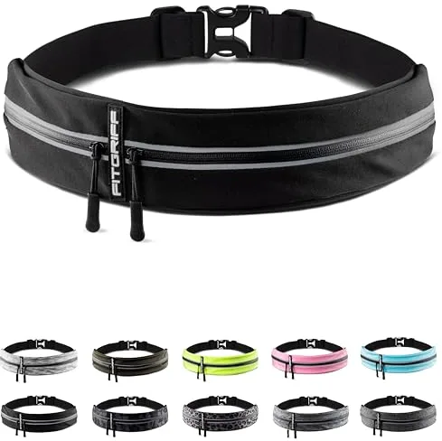 Fitgriff® Riñonera Running Deportiva - Cinturon Correr Hombre y Mujer - Porta Movil (para Todos los Smartphones) para Deporte, Walking (Black, S-M)