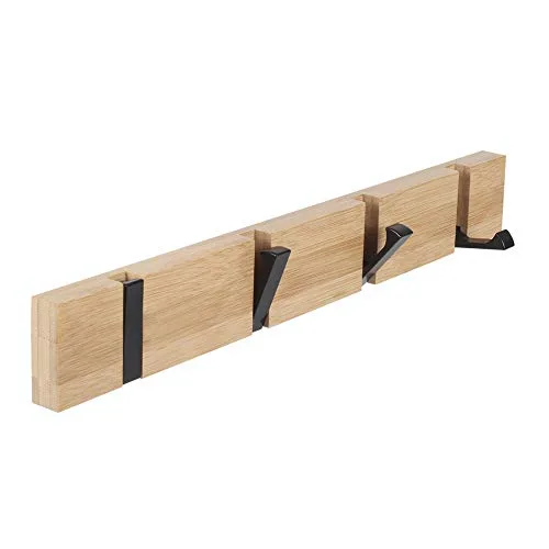 JSVER Perchero de Pared Plegable 4 Ganchos de Perchero de Montaje en Pared para Colgar Abrigos Bufandas, monederos y más- Natural