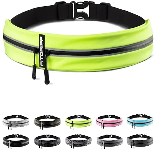 Fitgriff® Riñonera Running Deportiva - Cinturon Correr Hombre y Mujer - Porta Movil (para Todos los Smartphones) para Deporte, Walking (Neon Yellow, S-M)