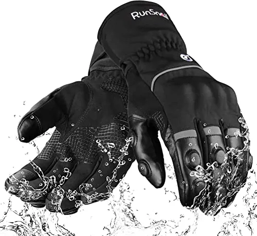 Guantes de Moto Invierno para Hombre y Mujer,Guantes Moto Impermeables a Prueba Viento Cálidos Guantes Motociclista con puño Largo y Protección dura en los Nudillos Guantes Pantalla Táctil Negro L
