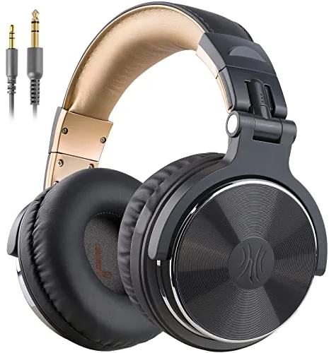 OneOdio Pro10 Auriculares DJ con Cable, Estéreo de Mezcla y Monitor de Estudio, 50mm Controladores, 3.5 y 6.35mm Conector de Audio para PC AMP Grabación de Teléfono Piano Guitarra, Gris y Negro