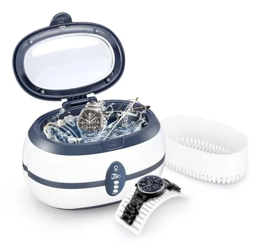 Uten Limpiador Ultrasónico Profesional de 600ml,40000Hz,Con Cesta de Limpieza y Clock Stand,Profesional Limpiador para Relojes, Joyas, Gafas,Dentaduras y Piezas Metálicos