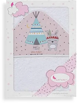 Interbaby - Capa de Baño Bebe Blanco/Rosa | Toalla Bebe con Capucha 100% Algodón, 100x100cm, Unisex | Suave, Cómoda, Secado Rápido | Ideal para Recién Nacidos, Bebes y Niños Pequeños | Diseño Tipi Oso